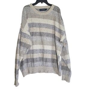 Carmel Golf‎ Men's Ivory Striped Pullover Long Sleeve Crewneck Sweater Large Vtg
